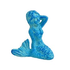 Tiny Cast Iron Mermaid Figurine Shelf Sitter Paperweight Nautical Sea Blue Color picture