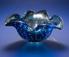 Creative Artisans Garden Art Hand Blown Blue Ombre Bubble Glass Ash Tray picture