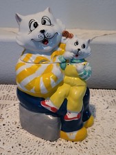VTG HAPPY DAD, MOTHER GRANDFATHER, GRANDMOTHER CAT & KITTEN COOKIE JAR POTTERY picture