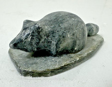 Vintage Inuit Soapstone Raccoon Carving Keporenk Signed Disc Number E9-NC-108031 picture