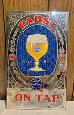 Vintage 70s Pabst Blue Ribbon On Tap Mirror sign PBR 20x13 cracked corner picture