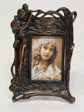 Art Nouveau Lady Picture Frame Cast Metal Bronze Finish Figural 4x6 Photo Size picture