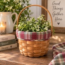 Vintage Longaberger Handwoven Basket, Plaid Liner, Swing Handle (1997) picture