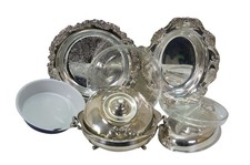 3 Vintage Silverplate Casserole Vegetable Serving Tureens Lidded Dishes w Insert picture