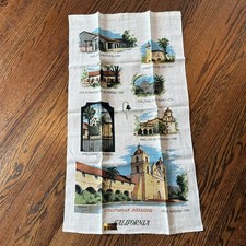 NEW Vintage Kay Dee Linen Towel California Missions Travel NOS picture
