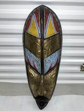 27” African Dan Mask Metal Inlay Glass Seed Beads Wall Decor picture