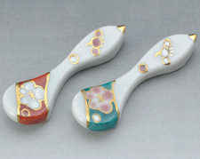 Kyo Kiyomizu yaki ware Japanese Chopstick rest Hashioki 2pcs Hisago ume Japan picture