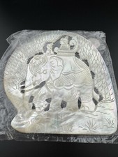 Asian Hand Carved Mother of Pearl Art Plate Dish Elephant (#EC4) picture