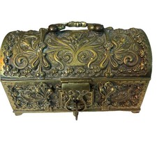 Antique Erhard & Sohne Art Nouveau Brass Jewelry Box /Casket with Original Key picture