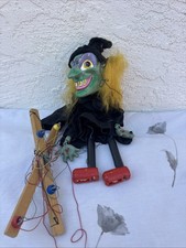 Vintage Pelham Marionette Puppet SL 10 Wicked Witch Green Black Wooden Halloween picture