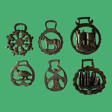 Vtg Solid Brass Horse Brasses Harlech Castle Windmill Equestrian Pub Decor Tack picture