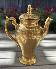 Vintage Stouffer Studios 22K Gold Encrusted Coffee Pot Tirschenreuth Bavaria 30s picture