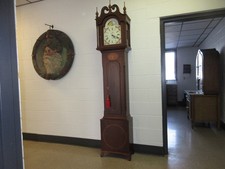 VINTAGE GRANDFATHER CLOCK CHERRY WOOD RUNS & CHIMES GERMAN MOVEMENT ELEGANT picture