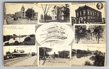 C.1910 BELVIDERE, IL, TRAIN DEPOT YMCA NATIONAL SEWING CO MULTIVIEW Postcard P40 picture