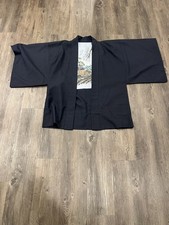 JAPANESE VINTAGE KIMONO JACKET HAORI ROBE MEN SAMURAI DEEP BLUE 5mt3571 picture