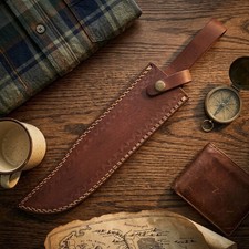 Handmade Brown Leather Replacement Sheath Scabbard Big Bowie Knife fit 11