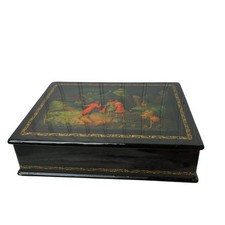 Box Kholuy Russian Hand Painted Prince Igor Signed N. Smirnov Folk Blk 70s VTG picture