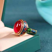 Refined Natural Agate Ring Enamel Ethnic Style Jewelry Handmade Vintage Gift - picture