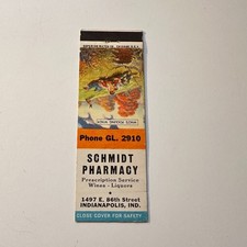 Schmidt Pharmacy 1497 E 86th St Indianapolis IN Vintage Matchbook Cover 4MB116-4 picture