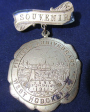 RARE 1911 West Hoboken NJ Souvenir Medal Pin, 50th Anniversary, June 1-4 1911 picture