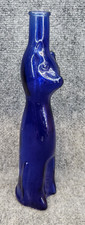 Vintage Cobalt Blue Glass Cat Bottle - Moselland Happy Cat German Riesling picture