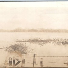 c1910s Flooded River RPPC Postcard Barbed Wire Fence Swollen Waters Landscape picture