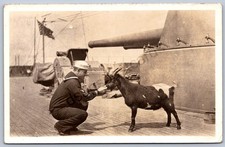 K44/ Ship RPPC Postcard c1920 U.S. Navy Mascot on Ship a Goat 100 picture