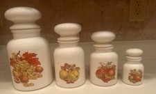 Set Of 4 Vintage Hyalyn Ceramic Canister Set Fruit Pear Apple USA Mid Century picture