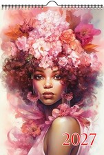 2027 Wall Calendar ~ Gorgeous Strong Black Women with Beautiful Elegant Flower picture