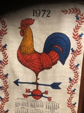 Vintage 1972 Linen Tea Towel Calendar with Large ROOSTER & Weathervane  EUC picture