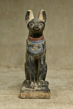 Rare Authentic Ancient Egyptian Antiquities Bastet Black Cat Statue Egyptian BC picture