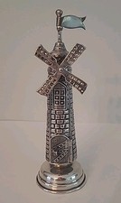 Vintage 925 Sterling Silver Judaica Besamim Windmill Spice Tower Box  picture