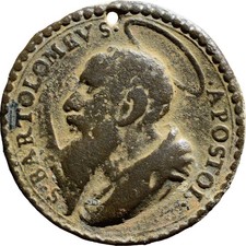 UNIQUE 1600s ST BARTHOLOMEW APOSTLE MEDAL OLD JESUIT ST FRANCIS XAVIER MEDALLION picture