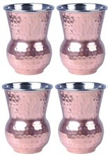 Set of 4 Handmade Copper & Steel Water Matka Glass Hammered Drinking Glass picture