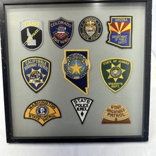 Vintage Western US State Patrol Police Patch Collection Framed Display 19”X18” picture