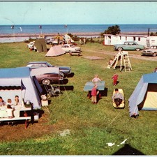 c1960s Bonaventure QC Postcard Camping Au P'tit Ruisseau Tents Vintage Car Gaspe picture
