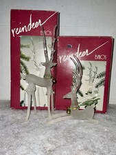 VTG 1980s BALOS Frosted Glass Reindeer Set 92-07 92-08 Orig Boxes Bells picture