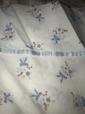 Vintage Utica Cotton Cale Queen Top Sheet Little Blue Bows & Ribbon 1979 picture