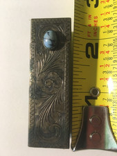 VTG Italian 800 Silver Etched Lipstick Case Holder w/mirror & Turquoise Cabochon picture