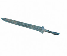 Ancient Chinese Bronze Sword Dagger Han Style Dragon Head Hilt Green Patina Art picture