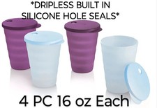 Tupperware Set 4 BIG Impressions 16oz Tumblers w Straw Ready Lids NEW picture
