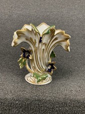 Antique French Vieux Old Paris Spill Vase, Floral Gold Gilt Decor picture