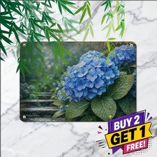 Blue Hydrangea Bloom Cluster Vintage Botanical Floral Metal Sign 8x12 picture