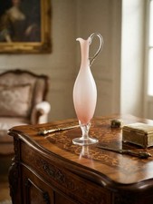 Vintage MCM Blown Empoli Italy Pink Cased Glass Vase 14” Tall (HE) picture
