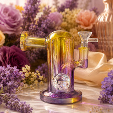 Princess Chrome Gold Purple Glass Bong with Diamond Centerpiece – 7.5 Inch picture