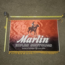 Vintage Marlin Advertising Fabric Hanging Banner Sign w/ Fringe 20x29 Horizontal picture