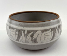 Studio Art Pottery Swan & Floral Design Planter/ Bowl Signed, Unique Decor Gift picture