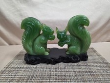 VTG Wony Italy Faux Jade Resin Squirrel Figurine Double Set Hollywood Regency picture