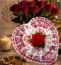Lace Rose Satin Heart Large Presentation Jewelry Box Keepsake Gift Case Storage picture