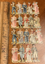 19 Antique Victorian  Die Cut Scrapbook Embossed Well Dressed Young Men & Women picture